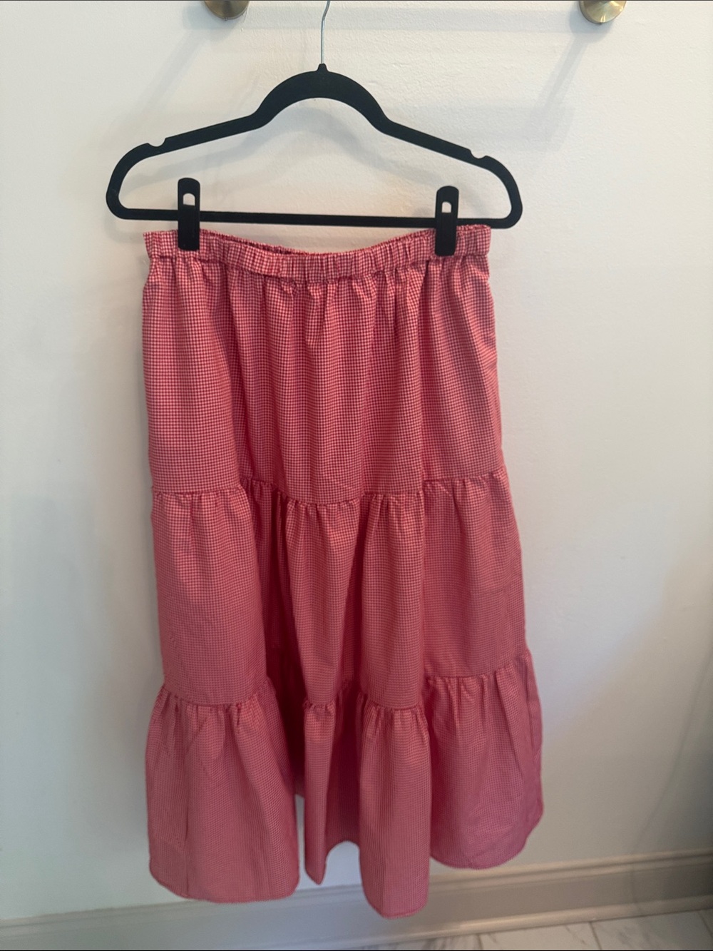 Tiered Red Gingham Midi Skirt - Lightweight Women's Skirt